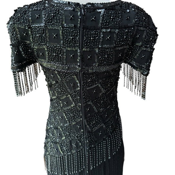 1980s does 20s Flapper Style Nadine Boutique 100% Silk Beaded Fringe Sequin Gown - Picture 10 of 13